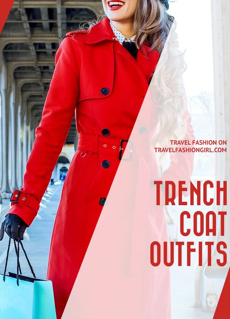 Trench coats are a good option for travel in fall and spring. They can be packable, water-resistant, and stylish, too. Here are a few trench coat outfits to inspire your travel wardrobe this season! http://www.travelfashiongirl.com/trench-coat-outfits/ via @travlfashngirl #packing #tips #travel Backpack Style Outfits, Red Trench Coat Outfit, Travel Outfit Fall, Closet Checklist, Trench Coat Outfit Spring, Trench Coat Outfits, Fall Trench, Trench Outfit, Fall Travel Outfit