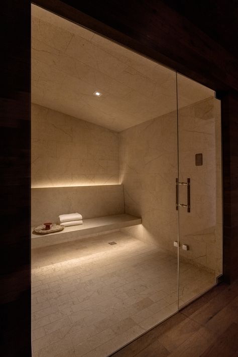 Home Spa Interior Design, Modern Steam Room, Spa Shower Design, Steam Room Aesthetic, Home Hamam, Home Hammam, Wellness Spa Aesthetic, Home Spa Aesthetic, Steam Room Design