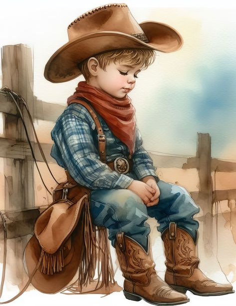 Little Cowboy on a Fence Clip Art Bundle 10 High Res Watercolor Jpgs for Junk Journaling, Scrapbook, Crafts, Digital Download - Etsy Arte Cowboy, Cowboy Crafts, Cowboys And Angels, Journaling Scrapbook, Cowboy Pictures, Fancy Bows, Little Cowboy, Figurative Artwork