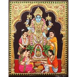 Lord Narayana, Mysore Painting, Buddhist Art Drawing, Tanjore Paintings, Indian Painting, Tanjore Painting, Ganesha Painting, Indian Folk Art, Indian Paintings