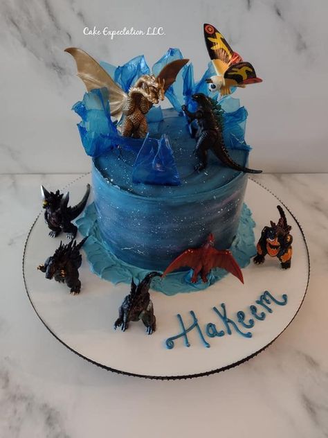 Godzilla Cake, Trolls Birthday Cake, Godzilla Party, Godzilla Birthday Party, 7th Birthday Boys, Godzilla Birthday, Trolls Cake, 6th Birthday Cakes, 4th Birthday Cakes