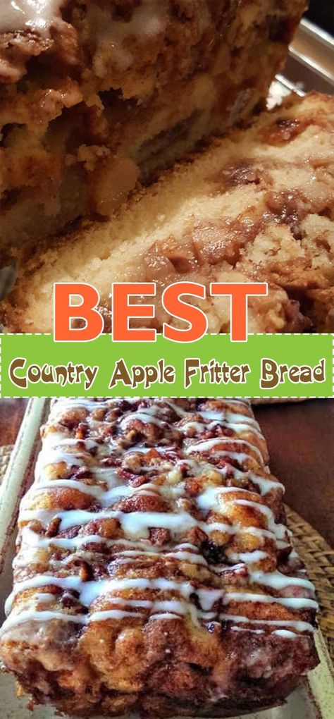 Country Apple Fritter Bread Apple Fritter Bread Recipe Easy, Amish Apple Fritter Bread, Country Apple Fritter Bread Recipes, Apple Fritter Bread Recipe, Fritter Bread Recipe, Apple Fritters Bread Recipe, Country Apple Fritter Bread, Apartment Meals, Apple Fritter Cake