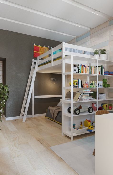 Ikea Loft Bed, Stylish Kids Room, Loft Bed Plans, Colorful Kids Room, Kids Bedroom Inspiration, Playful Style, Kids Bunk Beds, Big Boy Room, Room Design Bedroom