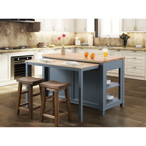 Medley 54 In. Kitchen Island With Slide Out Table in Gray - N/A (Drawers/Open Storage), Design Element Unique Kitchen Design, Grey Kitchen Island, Small Kitchen Island, White Kitchen Island, Kitchen Island Table, Kitchen Island Decor, Portable Kitchen, Modern Kitchen Island, Gray Kitchen