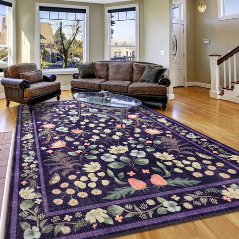 PRICES MAY VARY. Vintage Floral Throw Area Rug:Our boho rugs have a digitally printed vintage design with a high density and the room rug have a very clear floral pattern.The carpet adds a textured weave process, rubbing the fibers on the surface of the indoor carpet in a positive or negative direction will reveal two different colors and textures, adding a splash of unique ambiance to your place Soft Low Pile Carpet:Low pile rug is 0.2 inch thick. It is non-slip, lightweight, opens and closes d Autumnal Bedroom, Purple Home Office, Playroom Dining Room, Vintage Playroom, Desk Rug, Home Office Farmhouse, Carpet Print, Colorful Boho Rugs, Office Farmhouse