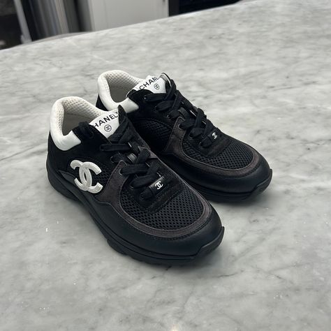 Brand New, Never Worn, Accidentally Threw Box Away Black Chanel Sneakers, Chanel Sneakers Outfit, Chanel Trainers, Chanel Black And White, Chanel #1, Shoes Chanel, Chanel Sneakers, Dope Fits, Suede Trainers