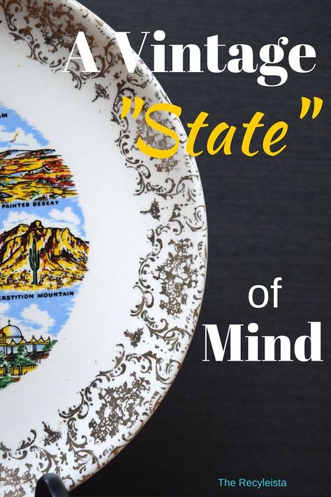 The Recycle-ista...Adventures in Vintage: Decorate With Vintage ~ A Vintage "State" of Mind ~ Souvenir State Plates Souvenir Plates, Interior Display, Desert Painting, Plate Display, State Of Mind, Dinner Plates, Decorative Plates, Recycling, Mindfulness