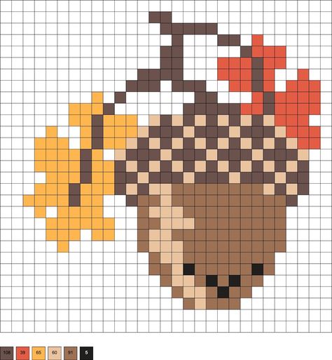 Fall Leaves Cross Stitch Patterns, Acorn Perler Bead Patterns, Leaf Cross Stitch Pattern Free, Perler Bead Patterns Thanksgiving, Autumn Perler Beads, Turkey Perler Bead Patterns, Autumn Perler Bead Patterns, Thanksgiving Pixel Art, Thanksgiving Perler Bead Patterns