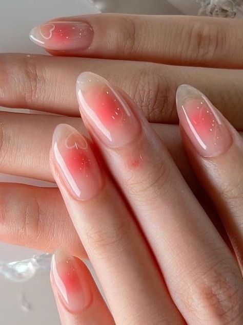 Blush Tip Nails, Korean Nail Trends 2023, Korean Nail Extensions, Gelly Nail Korean, Blush Nails Korean, Korean Blush Nails, Pink Blush Nails, Blush Nail Designs, Korean Blush