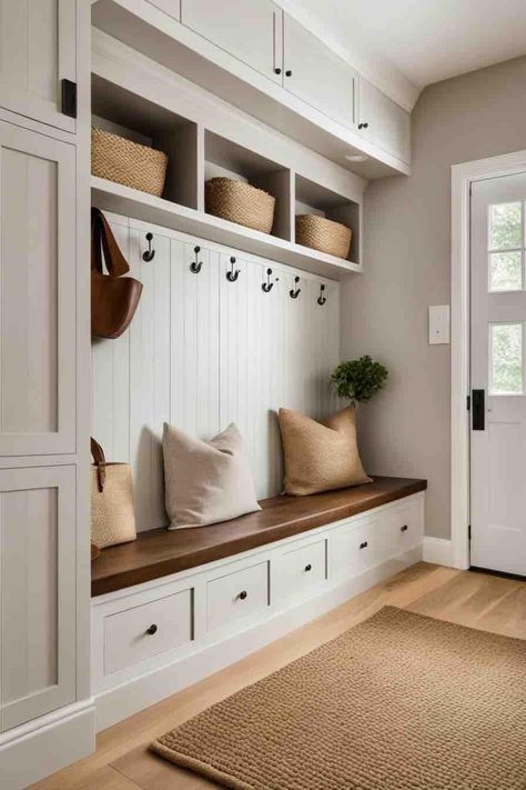 Mudroom Cubbies With Bench, Entryway Cubbies, Mudroom Cubbies, Mudroom Remodel, Farmhouse Mudroom, Bedroom Built Ins, Mud Room Entry, Mudroom Entryway, Mudroom Decor