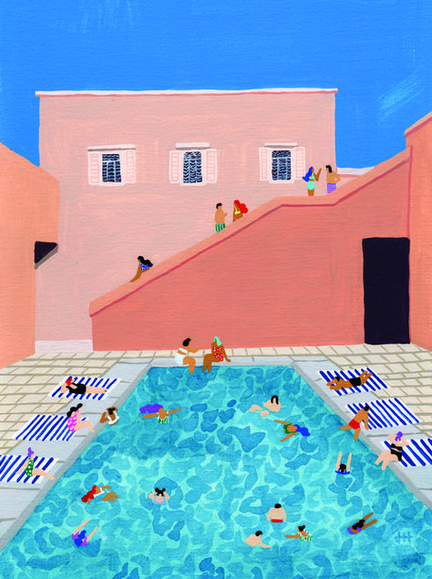 Pool Art, New Zealand Art, Scandinavian Wall Art, Gouache Art, 수채화 그림, Paint By Numbers, Summer Art, Gouache Painting, 그림 그리기