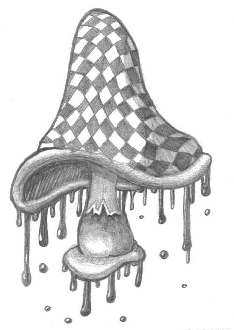 Mushroom by Bostwiek @deviantART Melting Mushroom Drawing, Trippy Aesthetic Drawings, Mushroom Sketch Trippy, Trippy Mushroom Tattoo Design, Mushroom Tripping Art, Magic Mushroom Drawing, Trippy Mushroom Tattoo, Phycadelic Tattoo, Cool Drawings Trippy