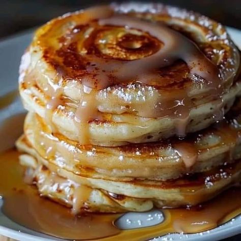 Martha Stewart recipes for | CINNAMON ROLL PANCAKES | Facebook Cinnamon Rolls Recipe Aesthetic, Cinnamon Roll Crepes, Winter Pancakes, Cinnamon Rolls Pancakes, Cinnamon Roll Aesthetic, Cinnamon Rolls Breakfast, Cafe Pancakes, Cinnamon Roll Pancakes, Aesthetic Foods