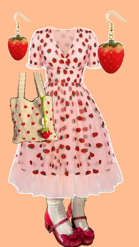 Cottage core, theme of mainly strawberries Soft Goth Outfits, Cottage Core Theme, Strawberry Outfit, Strawberry Dress, Themed Outfits, Goth Outfits, Cottage Core, Dream Wardrobe, Dress Patterns