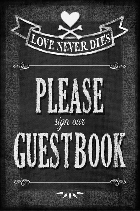 Printable Guestbook Wedding  sign -4 sizes - #weddings #decoration @EtsyMktgTool http://etsy.me/2g1wU4V #printablewedding #printablesign Gothic Party Decorations, Goth Weddings, Veiled Bride, Halloween Wedding Decor, Halloween Wedding Decorations, Haunted Wedding, Veil Diy, Wedding Guestbook Sign, Diy Wedding Veil