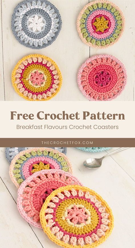 Crochet Coaster Patterns, Crochet Flower Coaster, Crochet Cup Coaster, Crochet Circle Pattern, Coaster Tutorial, Coaster Patterns, Coaster Projects, Quick Crochet Projects, Crochet Coasters Free Pattern