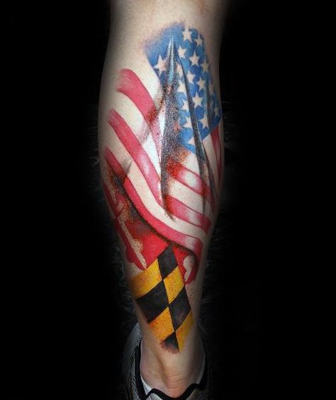 50 Maryland Flag Tattoo Ideas For Men - State Flag Designs Maryland Tattoo, Cali Tattoo, Us Flags, Maryland Flag, Flag Tattoo, Bee Tattoo, Arm Sleeve Tattoos, Flag Stand, Tattoo Sleeve Men