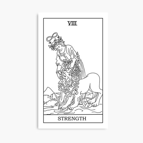 Tarot Strength Tattoo, Strength Tarot Card Art, Strength Tarot Card Tattoo, The Strength Tarot Card, Strength Tarot Card, Black Line Drawing, Strength Tarot, Tarot Card Tattoo, Drawing Canvas