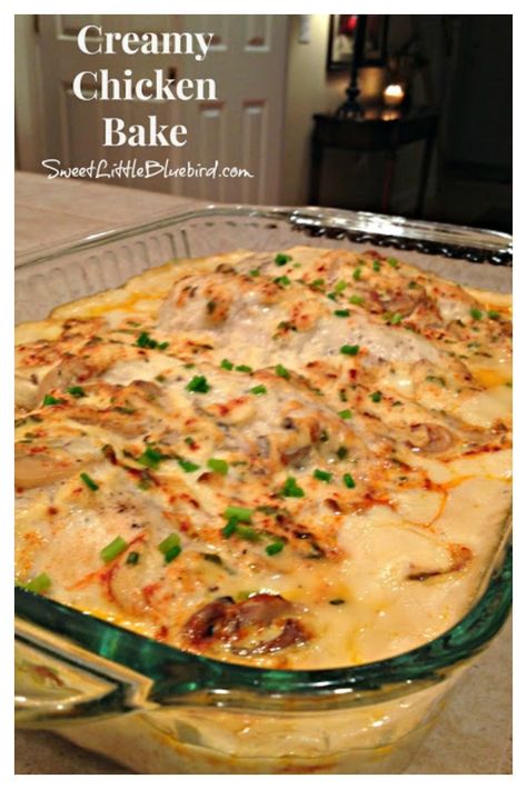 Creamy Chicken Bake Creamy Chicken Bake, Egg Benedict, Dada Ayam, Chicken Bake, Cream Of Mushroom, Chicken Recipes Casserole, Boiled Egg, Best Dinner Recipes, Baked Chicken Recipes