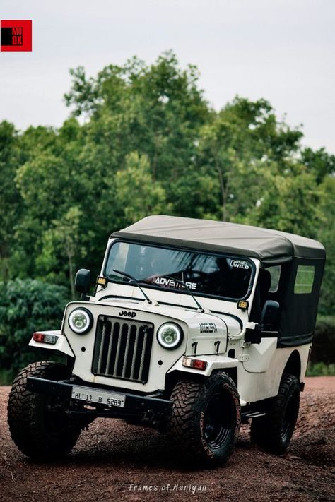 White Mahindra Jeep Di with Accelera Offroad Tyres - ModifiedX Mahindra Major Jeep, Mahindra Classic, Mahindra 4x4, Mahindra Thar Jeep, Mini Cooper Wallpaper, Mahindra Jeep, Jeep Names, Jeep Images, Mahindra Cars