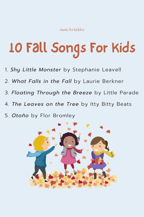 Fall Music Playlist, Autumn Songs, Preschool Lesson Ideas, Kindergarten Music Lessons, Songs For Preschoolers, Kindergarten Music, Fall Songs, Fall Words, Sing And Dance