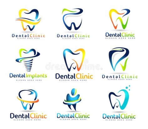 Dental Dentist Logo Set stock vector. Illustration of business - 58805547 Dentist Logo Design, Dental Logos, Dental Design Interior, Logo Dental, Dental Clinic Logo, Teeth Logo, Dental Business, Dentist Logo, Dental Logo Design