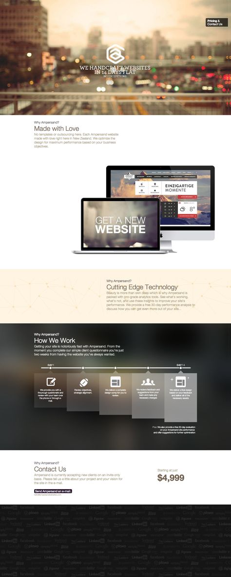 I feel the client logos in the footer arent convincing against the portfolio section with no real substance. But a clean one pager with a neat infographic to display their 14 day turn around time. One Pager, One Page Website, Ecommerce Themes, Web Ui Design, Web Inspiration, Web Layout, Web App Design, Website Inspiration, The Client