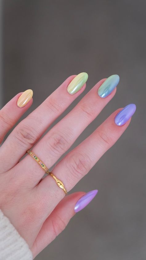 I can’t stop staring at these🥹🌈 Created using @the_gelbottle_inc Princess, Madam, Dawn, Pavilion Garden, Clueless & Turners sunset… | Instagram Chrome Nails Designs, Lavender Nails, Smink Inspiration, Nail Photos, Rainbow Nails, Classy Nails, Nail Polishes, Chrome Nails, Spring 2023