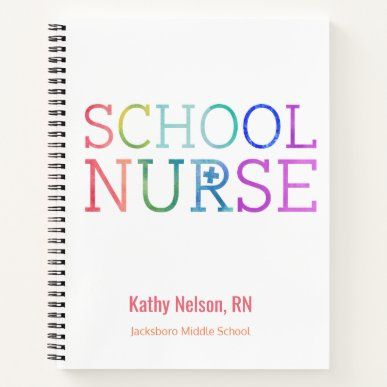 Customized School Nurse Rainbow Watercolor Planner | Zazzle.com School Nurse Organization Elementary, School Nurse Office Set Up, School Nurse Elementary, Nurse Ann, School Clinic, Nursing Ideas, Nurse Bulletin Board, Nursing School Organization, School Nurse Office Decorations