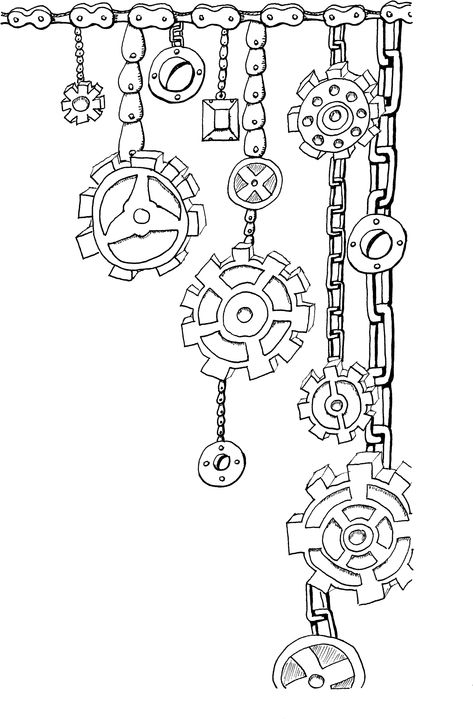 Gears Drawing Steampunk, Simple Steampunk Tattoo, Steampunk Patterns Drawing, Steampunk Line Art, Steampunk Art Gears, Steampunk Gears Drawing, Steampunk Drawing Ideas, Steam Punk Art Drawings, Steampunk Zentangle