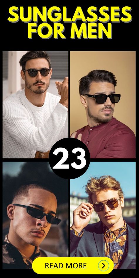 Elevate your fashion game with stylish sunglasses for men that cater to various face shapes. Whether you have a square, round, or oval face, there's a perfect pair waiting for you. Opt for designer brands like Cartier and Oakley to add a touch of elegance. For a casual or sporty look, try trendy wayfarer or square frames. Sunglasses for men with beards can enhance their rugged aesthetic while providing practical sun protection. Men Sunglasses Aesthetic, Men’s Sunglasses, How To Choose Sunglasses, Rugged Aesthetic, Light Grey Blazer, Men With Beards, Best Sunglasses, Maroon Shirts, Graphic Print Shirt