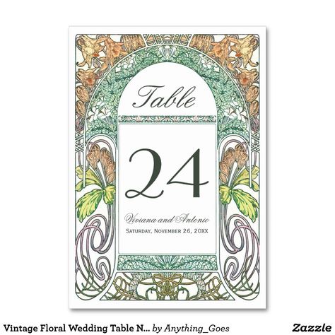 Vintage Floral Wedding Table Numbers IV (V.3) Wedding Table Placement, Vintage Floral Wedding, Floral Wedding Table, Vintage Wedding Table, Enchanted Garden Wedding, Art Nouveau Weddings, Table Number Card, Wedding Table Number Cards, Card Table Wedding