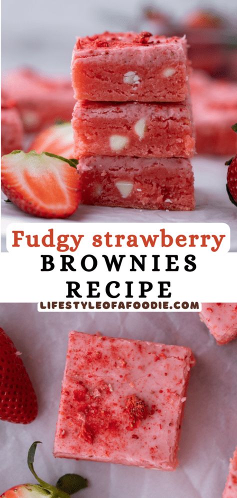 Strawberry Brownies Recipe, Desert Board, Valentine Goodies, Brownie Mix Recipes, Cake Mix Brownies, Ultimate Brownies, Springtime Recipes, Spring Recipes Dessert, Strawberry Brownies