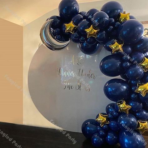 90pcs Matte Navy Blue Moon Star Aluminum Foil Balloon Garland | Etsy Navy Blue Balloon Garland, Starry Night Prom, Blue Balloon Garland, Balloons Blue, Moon Balloon, Star Balloons, Moon Baby Shower, Balloon Chain, Prom Theme