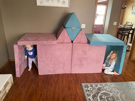 Two Nuggets Couch, Castle Nugget Build, Nugget Couch House Build, Two Nugget Fort Ideas, Double Nugget Couch Ideas, 2 Nugget Couch Builds With Pikler, Two Play Couch Builds, Nugget Maze Build, 2 Nugget House Build