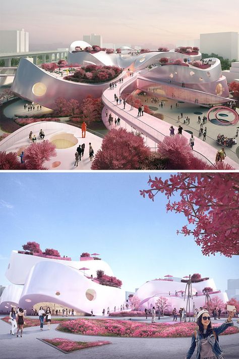 Pink Museum, Taoyuan Taiwan, Aluminum Facade, Peach Tree, Architecture Concept Drawings, Green Architecture, Cultural Architecture, Museum Architecture, Organic Architecture