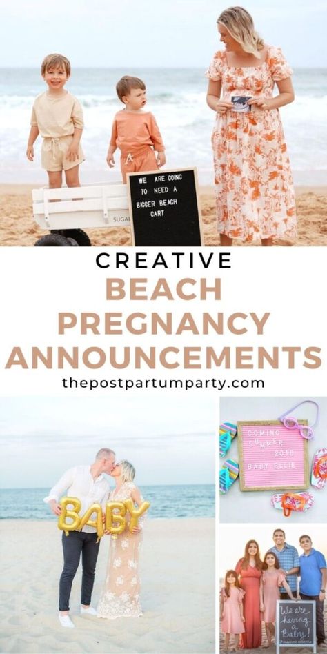 There's nothing better than a beach babe—beach baby that is! Check out these fantastic beach pregnancy announcements to introduce everyone to your beach bump! Postpartum Party, Outfits Names, 4th Baby Announcement, Beach Baby Announcement, Third Pregnancy Announcement, Pregnancy Announcement Quotes, Baby Reveal Party Ideas, 3rd Pregnancy Announcement, Third Baby Announcements