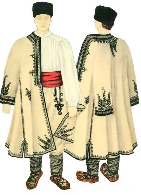 Traditional folk costume for men, Mehedinti county, Oltenia Romanian Clothing, Russian Traditional Clothing, Dutch Clothing, Slavic Clothing, Polish Clothing, Russian Clothing, Paper Dolls Clothing, Folk Clothing, Middle Age Fashion