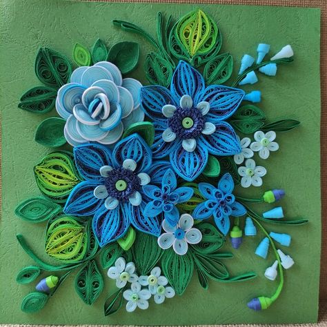 Quilling Art Unique, Paper Quilling Wall Art, Quilling Wall Art, Blue Flower Art, Paper Quilling Cards, Quilling Work, Wall Art 3d, Quilled Paper Art, Quilling Ideas