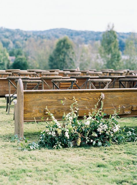 Outdoor Pews Outdoor Ceremony Seating, Greenhouse Venue, Wedding Outdoor Ceremony, Wedding Ceremony Seating, Church Pews, Floral Arch Wedding, Church Pew, Elegant Couple, Indoor Ceremony