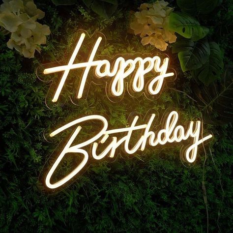 Birthday Lighting Decoration, Birthday Led Light Color, Birthday Decoration Ideas Apartment, Happy Birthday Neon Sign Backdrop, Neon Birthday Sign, Neon Happy Birthday Sign, Cafe Birthday Decoration, Led Birthday Party Ideas, Happy Birthday Wall Decoration