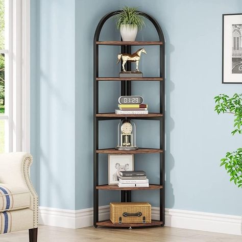 Javlergo 4-Tier Corner Bookcase, 8 Cube Triangle Bookcase Bookshelf Storage Cabinet for Home Office Bedroom Living Room - On Sale - Bed Bath & Beyond - 37316453 Corner Shelf Ideas Living Room, Bookshelves For Small Spaces, Corner Shelf Ideas, Rustic Plant Stand, Room Rules, Corner Shelf Unit, Corner Bookshelf, Corner Storage Cabinet, Corner Bookshelves