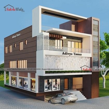 32x62sqft Residential Cum Commercial Design Shopping Complex Design, House Elevations, Commercial Design Exterior, Complex Design, Hospital Design, Design Exterior, Ground Floor Plan, House Elevation, Drawing Room