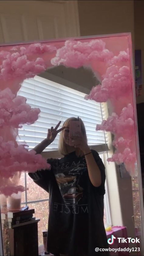 #clouds #vsco #vscogirl #aesthetic #egirl #tiktok #painting #mirror #bedroom #bedroomideas Tiktok Bedroom Aesthetic, Mirror Painting Ideas, Tiktok Bedroom, Portrait Mirror, Cloud Mirror, Mirror Paint, Indie Room, Room Deco, Mirror Painting