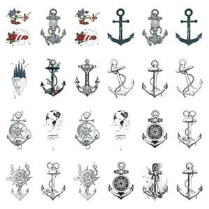 SanerLian Anchor Ship Temporary Tattoo Sticker Waterproof Vintage Adult Men Women Hand Arm Shoulders Body Art 10.5X6cm Set of 24 (SF188) Tattoo Cartoon, Leather Work Gloves, Brown Leather Gloves, Unique Valentines Gifts, Spider Tattoo, Anchor Tattoo, Dog Cartoon, Temp Tattoo, Temporary Tattoo Stickers