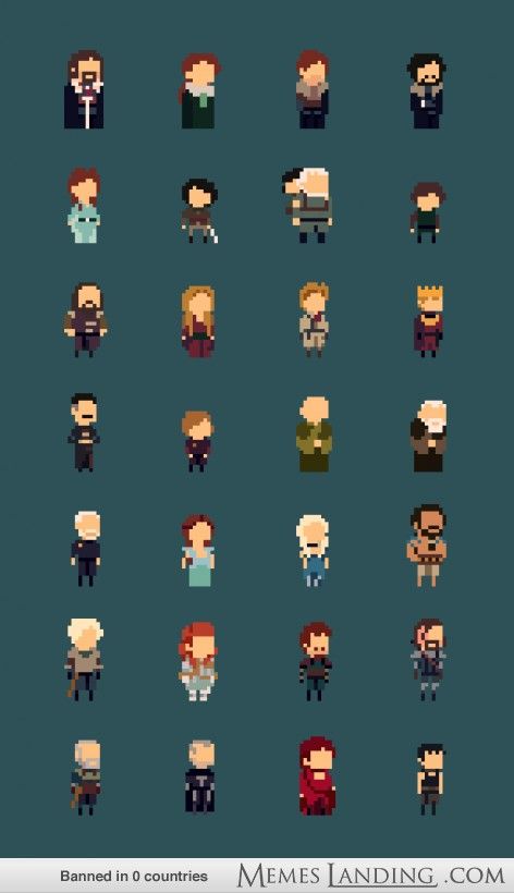 8bit Game Of Thrones Character Lineup! Pixel Art Character Design, 8 Bit Pixel Art, How To Pixel Art, Image Pixel Art, Piskel Art, 8 Bit Art, Art Character Design, Pixel Characters, Pixel Animation