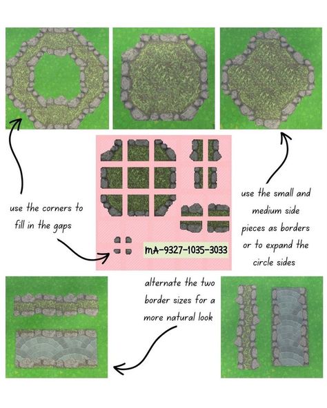 Animal Crossing Custom Designs, Rock Path, Rock Border, Cottagecore Art, Path Design, Animal Crossing Wild World, Mushroom Fairy, Qr Codes Animal Crossing, Stone Path