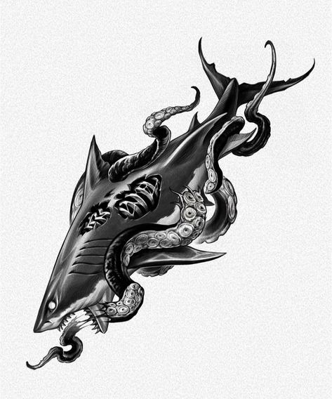 Kracken Tattoos, Satanic Tattoo Design, Tattoos Torso, Shark Skull, Satanic Tattoos, Tattoo Apprenticeship, Clever Tattoos, Scary Tattoos, Koi Tattoo