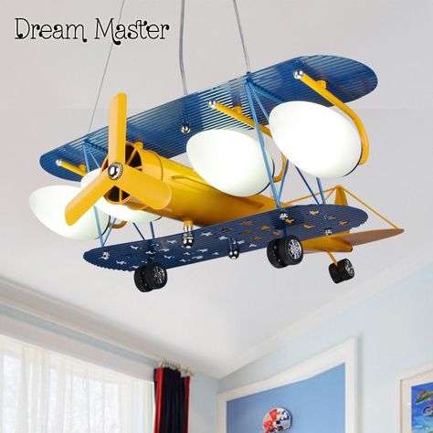 Creative retro children's plane lamp children's chandelier bedroom lamp boy room cartoon lamp LED personality Postage free Airplane Chandelier, Kids Chandelier, Yellow Chandelier, Bedroom Cartoon, Blue Pendant Light, Lamp Kids, Led Lighting Bedroom, Blue Lighting, Chandelier Lighting Fixtures