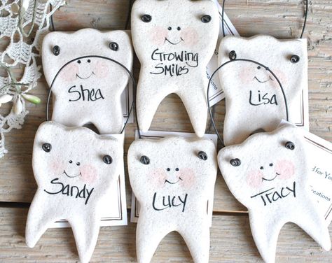 Dental Gifts Personalized Salt Dough Tooth Ornaments Set of 10 Etsy :: Your place to buy and sell all things handmade Tooth Craft, Tooth Ornaments, Dentist Hygienist, Dental Gifts, Dough Ornaments, Dentist Office, Gifts For Dentist, Shape Crafts, Salt Dough